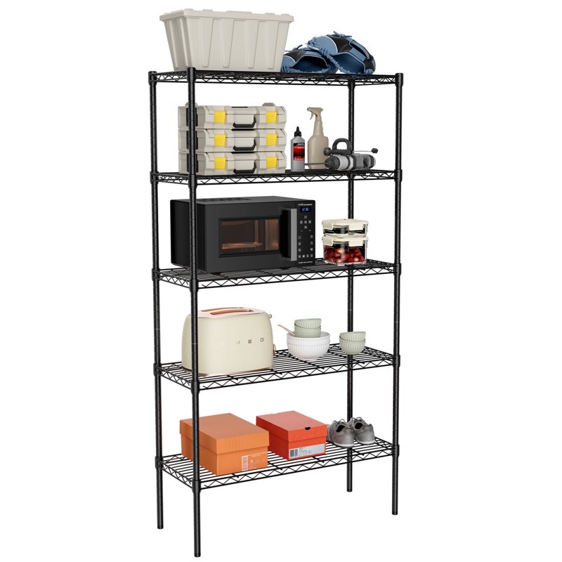 Edx 5 Tier Metal Shelving Unit 35.43"W X 13.78"D X 69.3"H Height Adjustable Wire Storage Shelves Holds Up To 2000 LBS Black