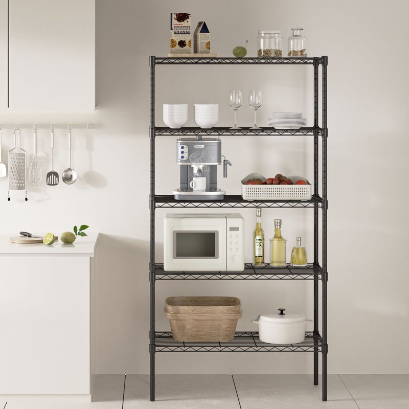 Edx 5 Tier Metal Shelving Unit 35.43"W X 13.78"D X 69.3"H Height Adjustable Wire Storage Shelves Holds Up To 2000 LBS Black