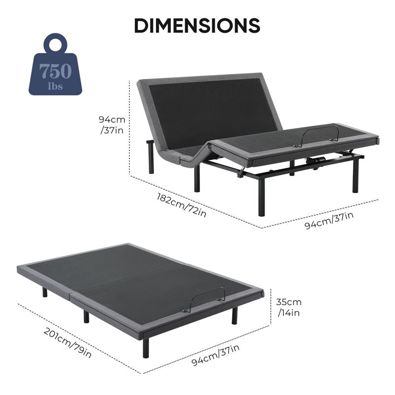 Edx Adjustable Bed Frame Individually Tilting Head And Foot With 2 USB Ports Wireless Remote Quiet Motor Twin XL Size
