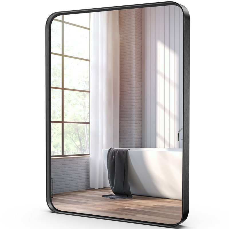 EDX Bathroom Mirror 40"x 30" Wall Mirror With Rectangular Metal Frame Black