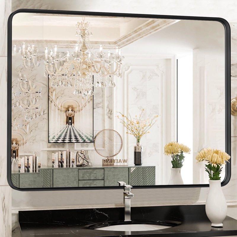 EDX Bathroom Mirror 40"x 30" Wall Mirror with Rectangular Metal Frame Black