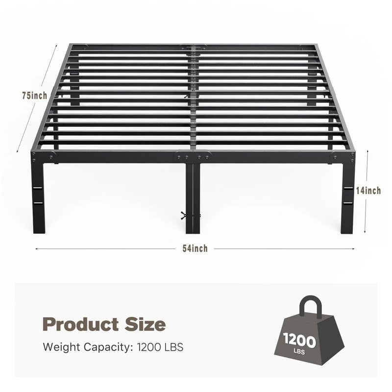 Edx Bed Frame - Full Size Heavy Duty Platform Bed With Underbed Storage 14-Inch High Steel Slat Support Non-Slip Design No Box Spring Required