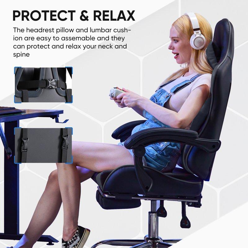 EDX Ergonomic Gaming Chair High Back Office Chair With Lumbar Support And Adjustable Armrests Swivel Racing Chair Black And Gray