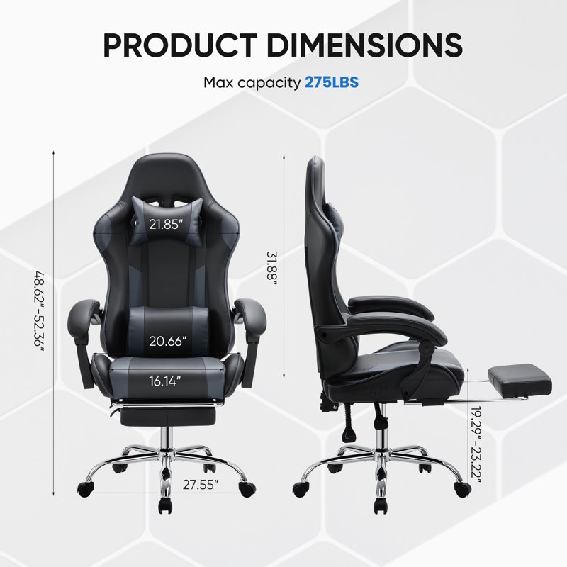 EDX Ergonomic Gaming Chair High Back Office Chair With Lumbar Support And Adjustable Armrests Swivel Racing Chair Black And Gray