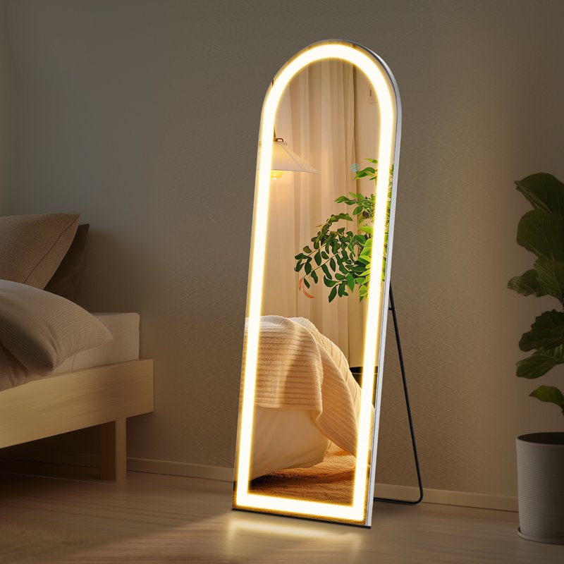 EDX LED 3 Color Lighting Full Body Mirror 60"x 16" Arched Floor Mirror With Lights Wall Mounted Free Standing Leaning For Home White