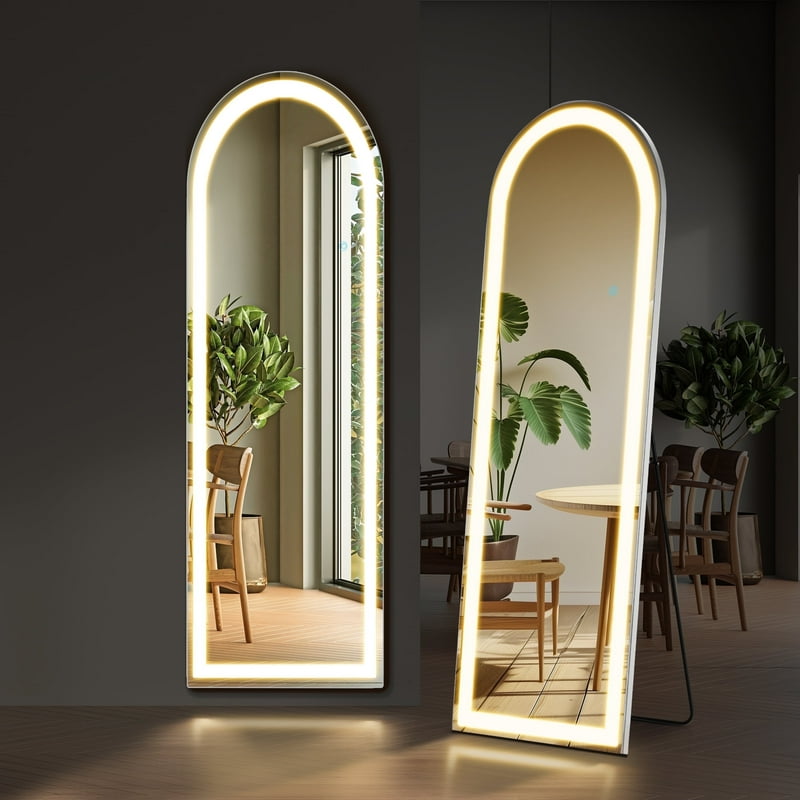 EDX LED 3 Color Lighting Full Body Mirror 60"x 16" Arched Floor Mirror with Lights Wall Mounted Free Standing Leaning for Home White