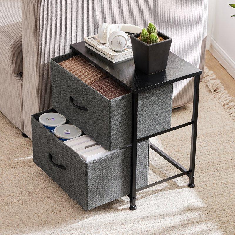 Edx Nightstand End Table Side Table With 2 Fabric Drawers Bedside Table For Bedroom Closet Dorm Grey