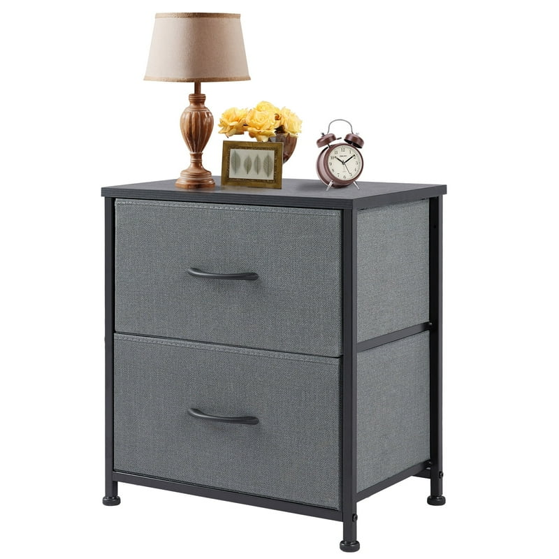edx Nightstand End Table Side Table with 2 Fabric Drawers Bedside Table for Bedroom Closet Dorm Grey