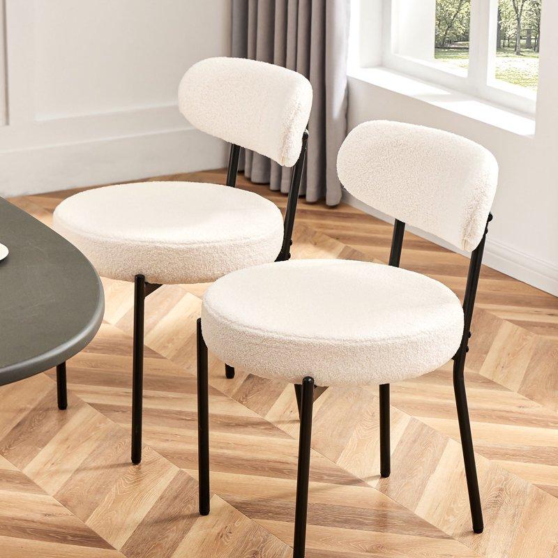 edx Upholstered Dining Chairs Mid Century Modern Round Dining Room Chairs for Vanity For Living Room Set of 2 White