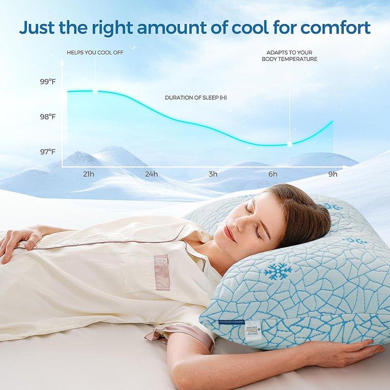 EMONIA Cooling Memory Foam Queen Pillows Set Of 2 Adjustable Support & Heat Dissipation Tech For Side Back Stomach & Hot Sleepers OEKO-TEX Certified (30"x20")