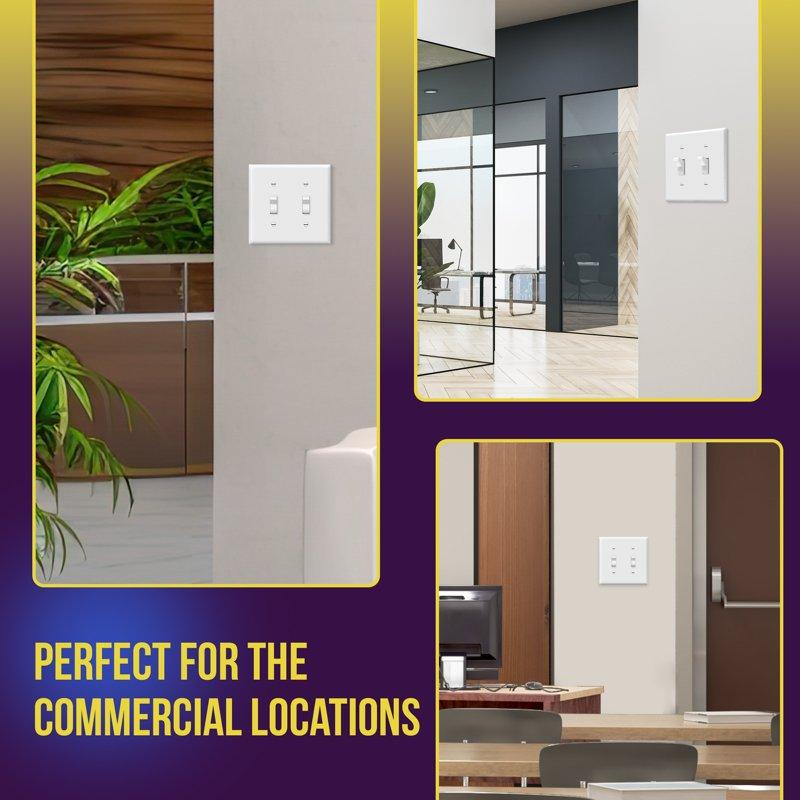 ENERLITES Toggle Light Switch Wall Plate Glossy Finish Standard Size 2-Gang Double Switch Cover Unbreakable Polycarbonate Thermoplastic White