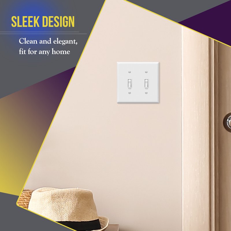 ENERLITES Toggle Light Switch Wall Plate Glossy Finish Standard Size 2-Gang Double Switch Cover Unbreakable Polycarbonate Thermoplastic White