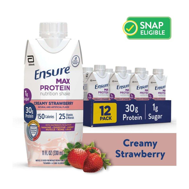 Ensure Max Protein Nutrition Shake Creamy Strawberry 11 fl oz 12 Count