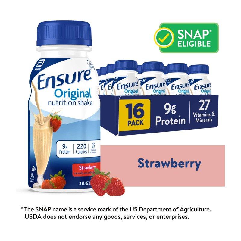 Ensure Original Nutrition Shake 9g Protein Strawberry 8 fl oz - 16 Pack