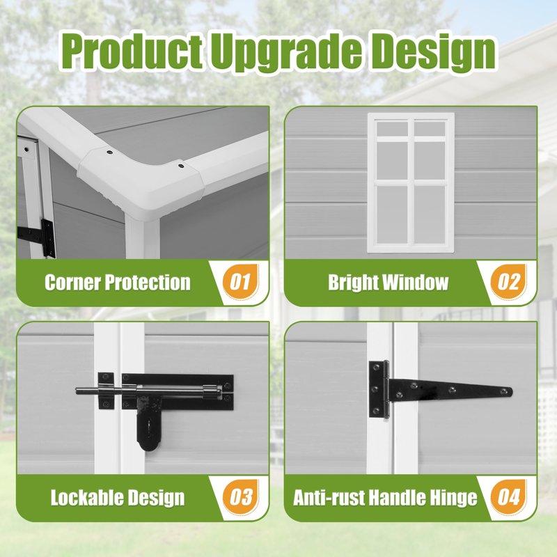 Enyopro 6 X 4.4FT Outdoor Storage Shed All-Weather Plastic Resin Utility Tool Large Shed With Dual Lockable Doors For Patio Backyard Lawn Gray