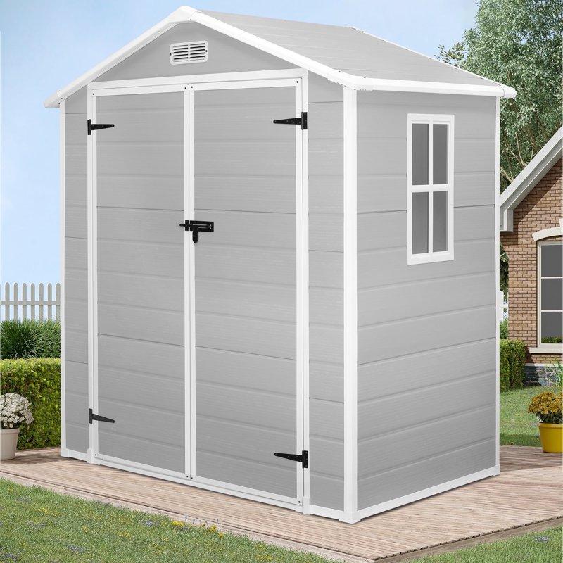 Enyopro 6 x 4.4FT Outdoor Storage Shed All-Weather Plastic Resin Utility Tool Large Shed with Dual Lockable Doors for Patio Backyard Lawn Gray Enyopro 6 x 4.4FT Outdoor Storage Shed All-Weather Plastic Resin Utility Tool Large Shed with Dual Lockable Doors for Patio Backyard Lawn Gray