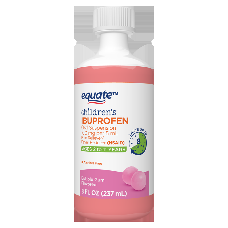Equate Children's Ibuprofen Oral Suspension 100 Mg Bubble Gum Flavor Ages 2 To 11 Years 8 Fl Oz Compare To Children's Motrin® Active Ingredient