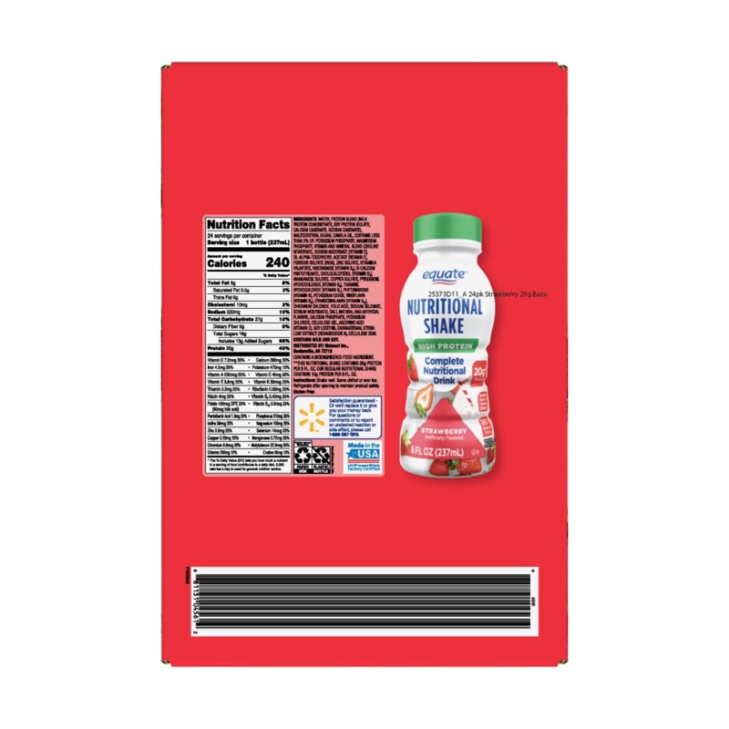 Equate High Protein Nutritional Shake Strawberry 8 Fl Oz 24 Count