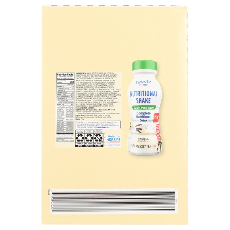 Equate High Protein Shake Nutrition Drink Vanilla 8 Fl Oz 24 Count