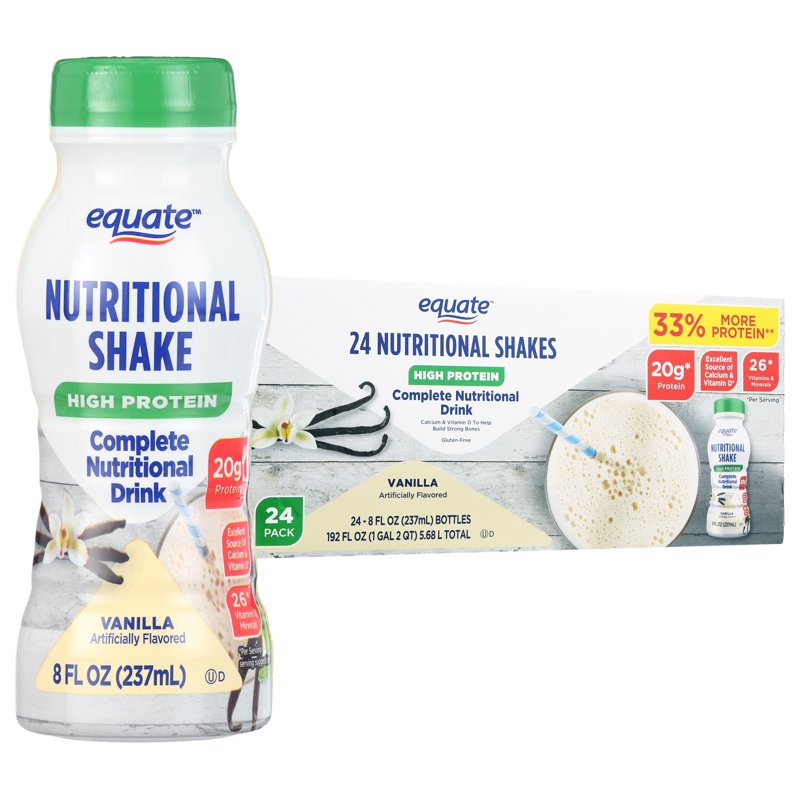 Equate High Protein Shake Nutrition Drink Vanilla 8 fl oz 24 Count