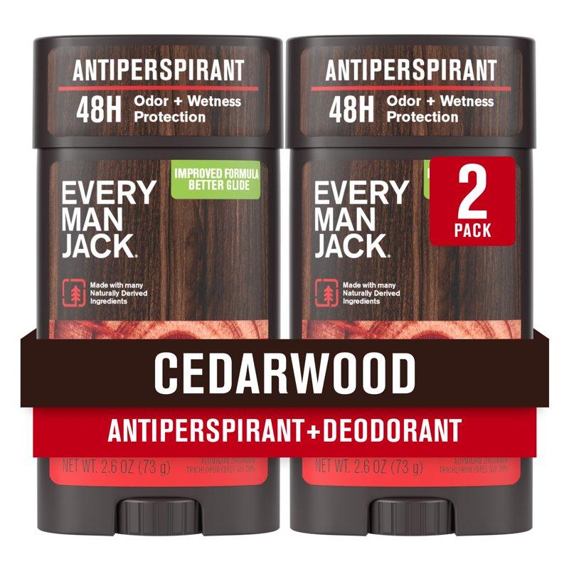 Every Man Jack Antiperspirant Deodorant for Men Cedarwood Stick Twin Pack 2.6oz each