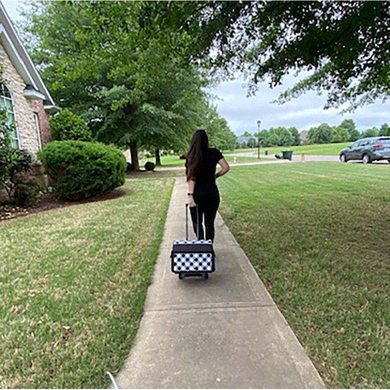 Everything Mary Rolling Sewing Machine Storage And Transport Tote 600D Polyester Buffalo Check With Wheels