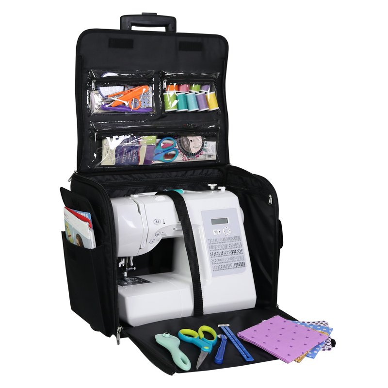 Everything Mary Rolling Sewing Machine Storage And Transport Tote 600D Polyester Buffalo Check With Wheels