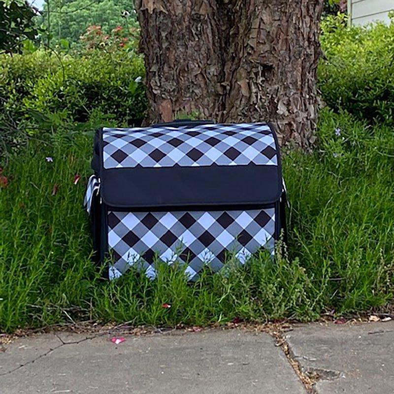 Everything Mary Rolling Sewing Machine Storage And Transport Tote 600D Polyester Buffalo Check With Wheels