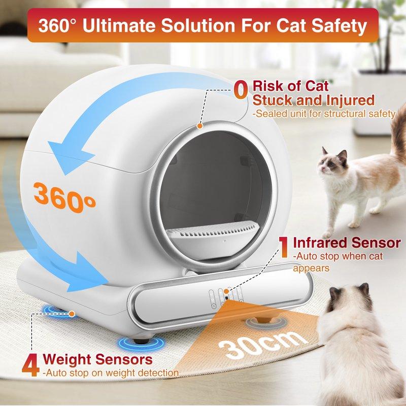 Famistar Automatic Cat Litter Box Self Cleaning 65+9L Large Litter Box With Liner Odor Removal 2.4G WiFi APP Control/Integrated Safety Protection 2 Sifters Included
