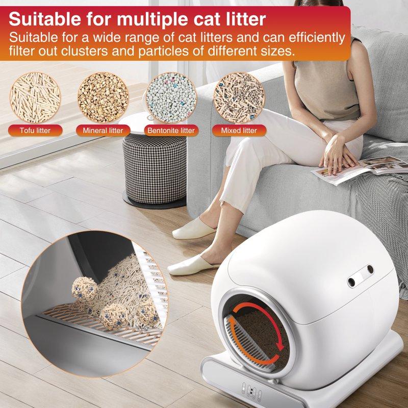 Famistar Automatic Cat Litter Box Self Cleaning 65+9L Large Litter Box With Liner Odor Removal 2.4G WiFi APP Control/Integrated Safety Protection 2 Sifters Included