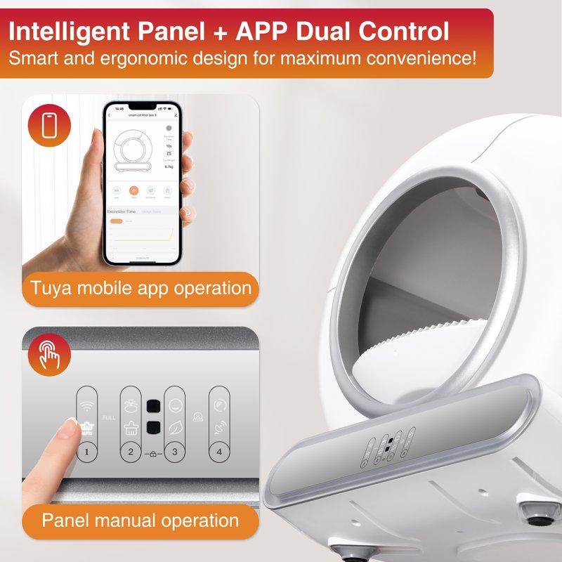 Famistar Self Cleaning Cat Litter Box Automatic Cat Litter Box With APP Control 65+9L Large Capacity All-round Safety Protection Fully Auto Cleaning Support 2.4G WiFi Only 2 Rolls Liner Gift