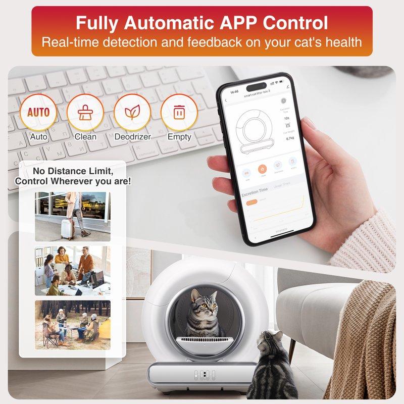 Famistar Self Cleaning Cat Litter Box Automatic Cat Litter Box With APP Control 65+9L Large Capacity All-round Safety Protection Fully Auto Cleaning Support 2.4G WiFi Only 2 Rolls Liner Gift