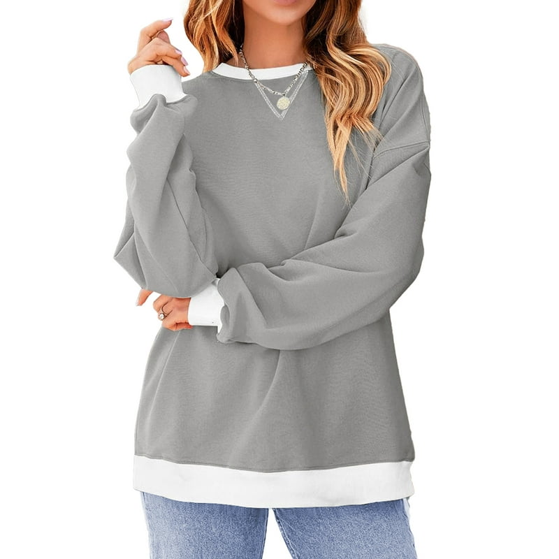 Fantaslook Color Block Sweatshirts For Women Crewneck Long Sleeve Oversized Pullover Tops Casual Fall Outfits