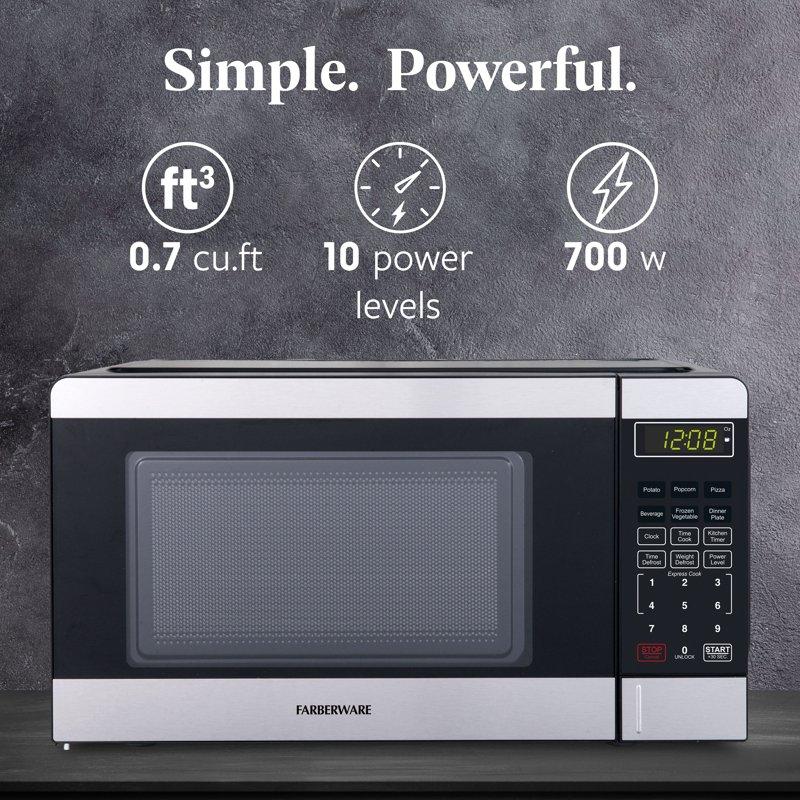 Farberware 0.7 Cu. Ft Compact Microwave Oven 700W Stainless Steel