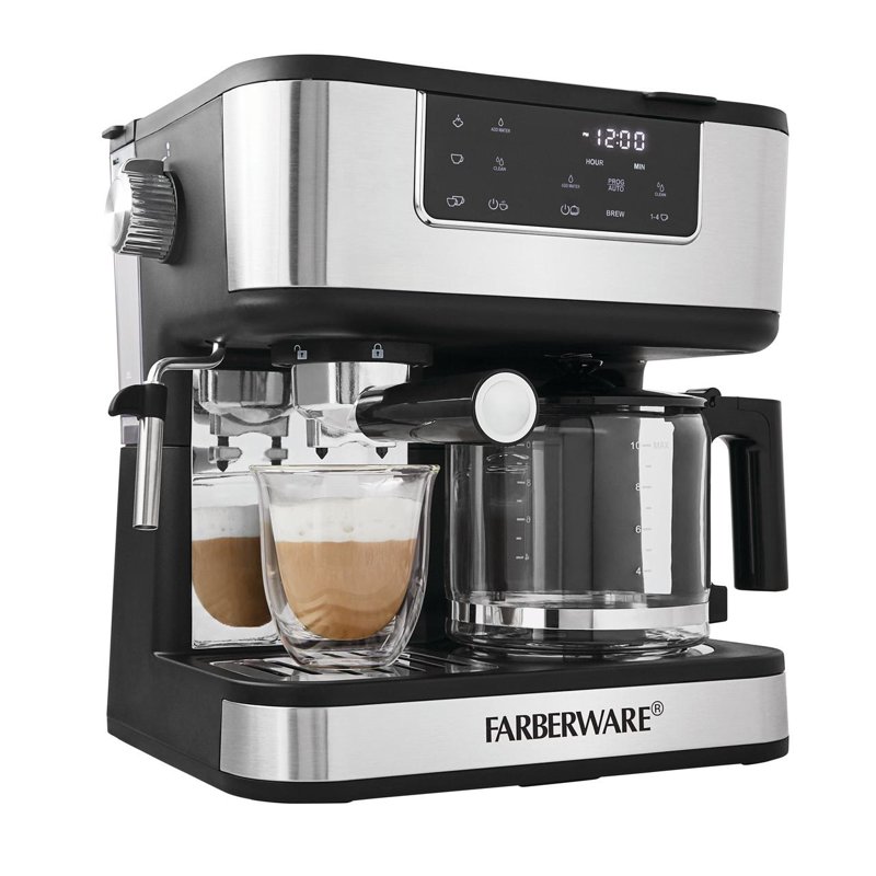 Farberware Dual Brew 15-Bar 10-Cup Black Stainless Finish For Espresso Machines