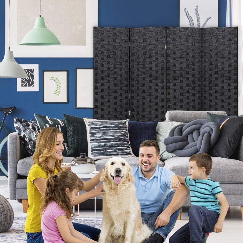 FDW 4 Panel Simple Pastoral Style Foldable Porch Living Room Office Room Divider Black