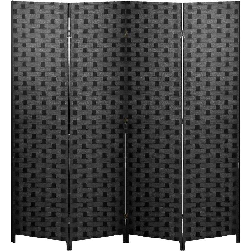 FDW 4 Panel Simple Pastoral Style Foldable Porch Living Room Office Room Divider Black