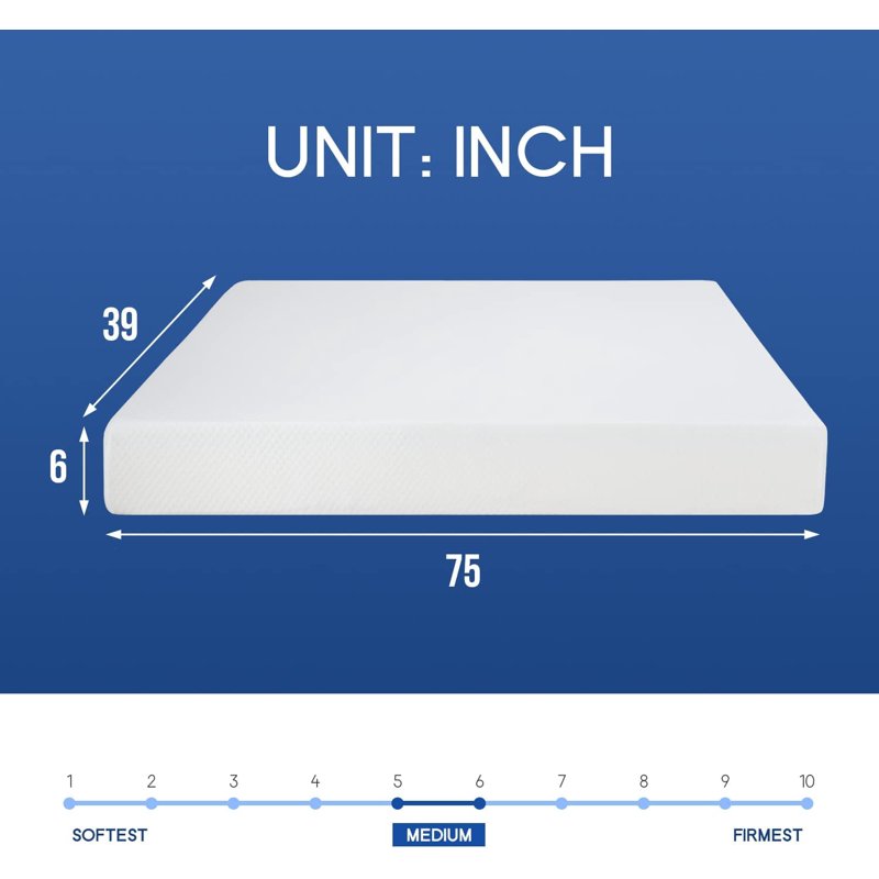 FDW Twin Mattress 6 Inch Gel Memory Foam Mattress Queen Mattresses Medium Firm Mattresses White Adults