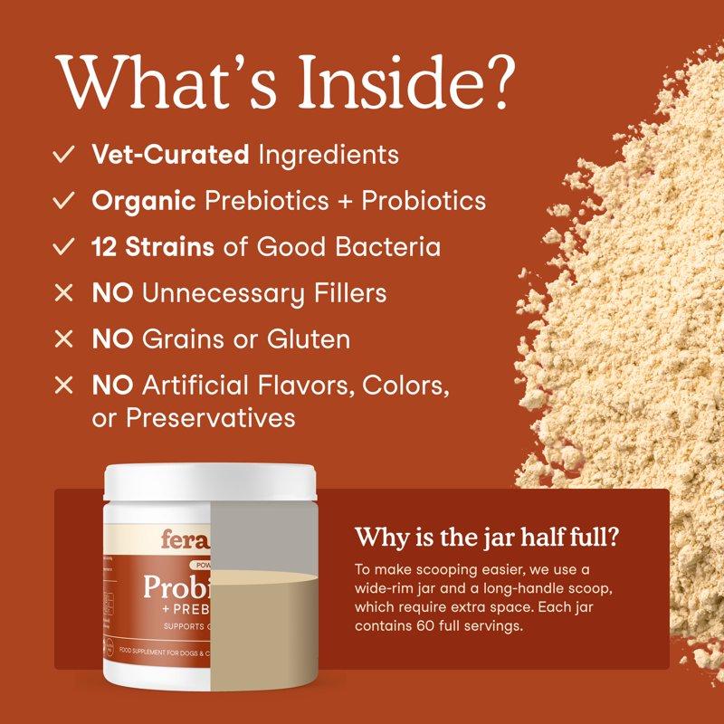 Fera Pets 12 Strain Probiotic Powder For Dogs & Cats With Prebiotics USDA Organic 60 Scoops