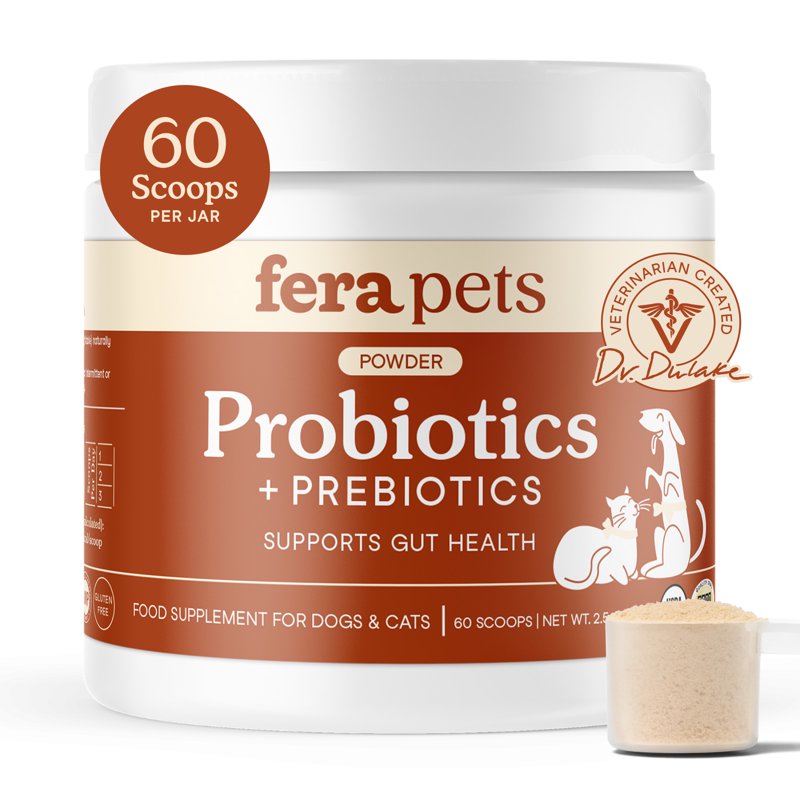 Fera Pets 12 Strain Probiotic Powder for Dogs & Cats with Prebiotics USDA Organic 60 Scoops