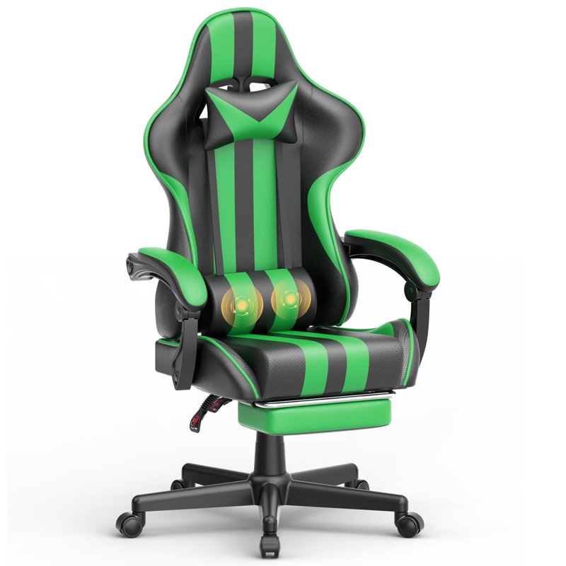 Ferghana High Back Gaming Chair Carbon Fiber PU Leather for Adults Adjustable Arms Green New