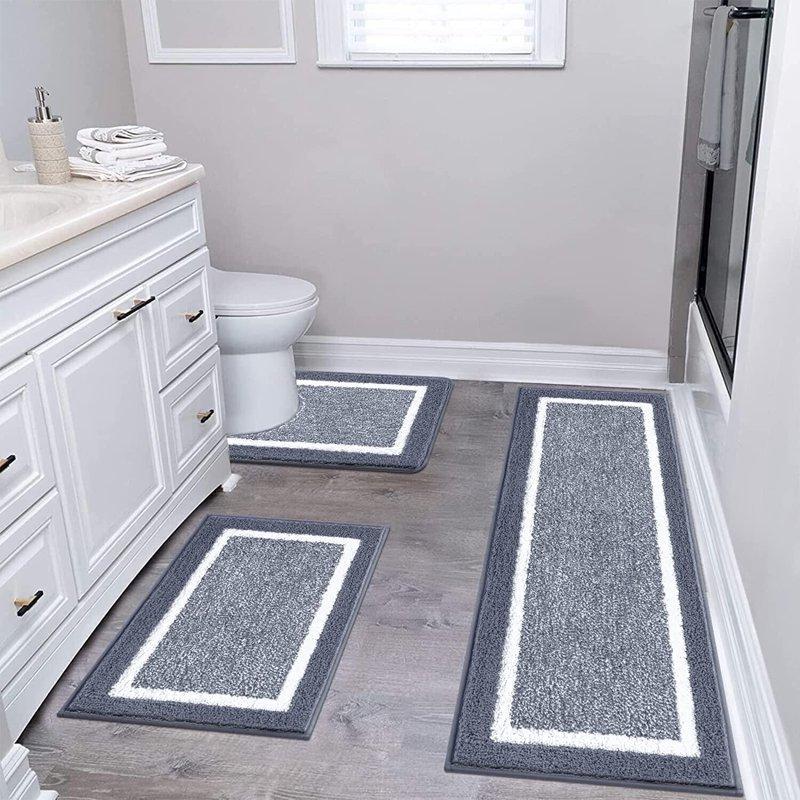 Findosom 3pcs Bathroom Rugs Set With U-Shaped Mat Non Slip Quick Drying Ultra Soft And Water Absorbent Bath Rug Mat Carpet Machine Washable 18"x26"+18"x48"+U Shape 20"x24" Dark Gray