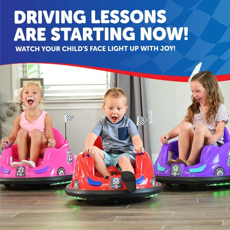 Flybar 6 Volts Bumper Car Battery Powered Ride On Fun LED Lights Includes Charger Ages 1.5 To 4 Years Red