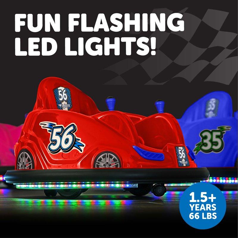 Flybar 6 Volts Bumper Car Battery Powered Ride On Fun LED Lights Includes Charger Ages 1.5 To 4 Years Red