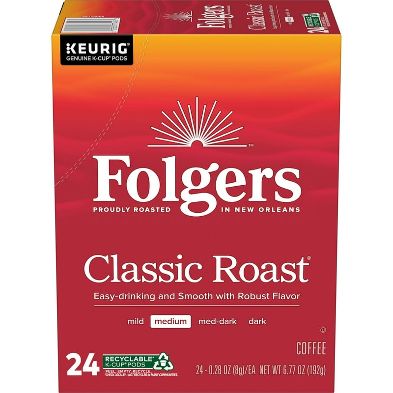 Folgers Classic Roast Medium Roast Coffee Keurig K Cup Pods 24 Count Box