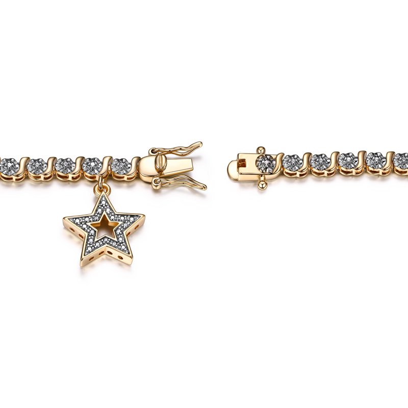 Forever Facets Diamond Accent Star Charm 18k Yellow Gold Plated 7.25” Tennis Bracelet Adult Female