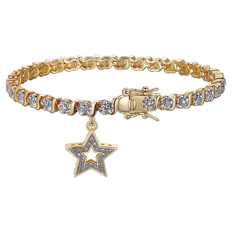 Forever Facets Diamond Accent Star Charm 18k Yellow Gold Plated 7.25” Tennis Bracelet Adult Female