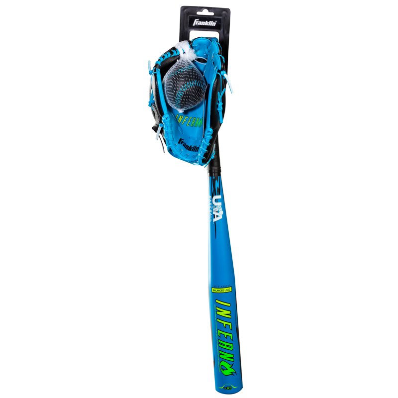 Franklin Sports Blue Inferno Tee Ball Set - Youth 25" Aluminum Bat Drop 10 - Ball - 9" PVC Glove