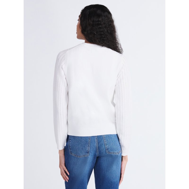 Free Assembly Women's And Women's Plus Cozy Yarn Welt Pocket Cable Cardigan Sweater Midweight Sizes XS-4X