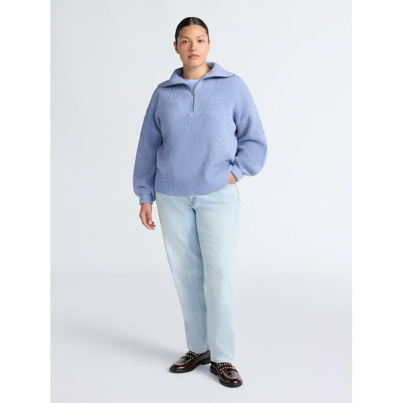 Free Assembly Women's And Women's Plus Half Zip Sweater With Long Sleeves Midweight Sizes XS-4X